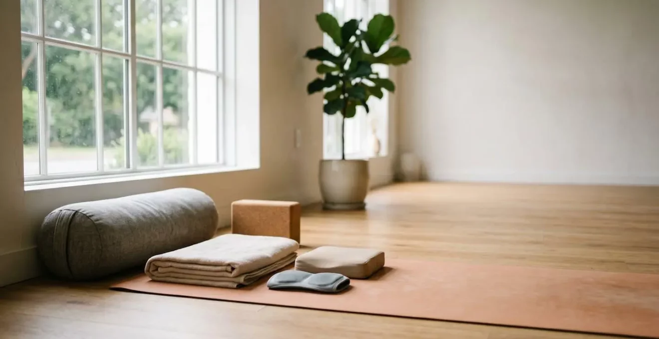 Pratique du yoga avec supports de protection pour les genoux sur tapis