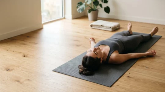 Personne en position de relaxation profonde dans un environnement calme et apaisant